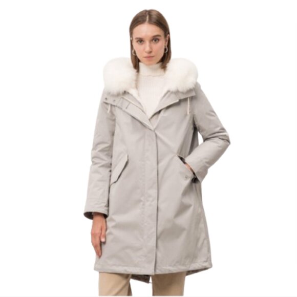 Yves Salomon YS Army Parka Coat Womens 42 XL Gray Fur Lined Waterproof Jacket - Picture 1 of 15
